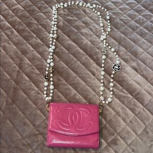 CHANEL Hot Pink Caviar Leather Crossbody with Pearl Strap